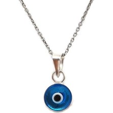 Sylvery Jewels Şeffaf Açık Mavi Renk 8 mm Cam Nazar Boncuğu 925 Ayar Gümüş Kolye