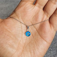 Sylvery Jewels Şeffaf Açık Mavi Renk 8 mm Cam Nazar Boncuğu 925 Ayar Gümüş Kolye