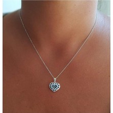 Sylvery Jewels Şeffaf Açık Mavi Renk Göz Nazar Boncuğu Kalp Kolye 925 Ayar Gümüş Nazar Boncuğu Kolye