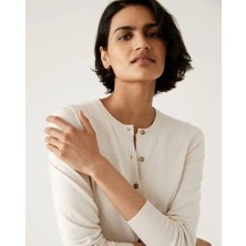 Kadın Yuvarlak Yaka Düğmeli  Üst Kalite Slim Fit Kısa Hırka