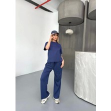 Osy Modal Yumuşak Dokulu Kumaş Kısa Kollu Bluz Rahat Pantalon Ikili Takım- Lacivert