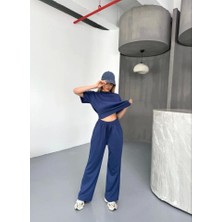 Osy Modal Yumuşak Dokulu Kumaş Kısa Kollu Bluz Rahat Pantalon Ikili Takım- Lacivert