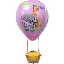 22 Inç Pembe Renk Safari Uçan Balon Temalı  Folyo Balon 88-28  cm