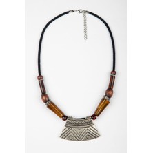 Lila Rosa Doğal Taşlı Etnik Otantik Kolye