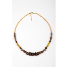 Lila Rosa Etnik Otantik Doğal Taşlı Kolye