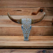 Otantik Çarşı Ahşap Buffalo Kafatası Beyaz 20X35 Cm.