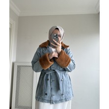 Magazin Marka Seyyar Peluş Detaylı Oversize Kot Ceket