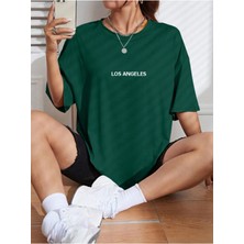 Unisex Kadın/erkek Los Angeles Renkli Özel Baskılı Oversize Pamuk Penye Bisiklet Yaka T-Shirt