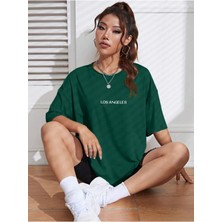 Unisex Kadın/erkek Los Angeles Renkli Özel Baskılı Oversize Pamuk Penye Bisiklet Yaka T-Shirt