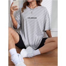 Unisex Kadın/erkek Los Angeles Renkli Özel Baskılı Oversize Pamuk Penye Bisiklet Yaka T-Shirt
