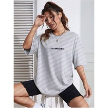 Unisex Kadın/erkek Los Angeles Renkli Özel Baskılı Oversize Pamuk Penye Bisiklet Yaka T-Shirt
