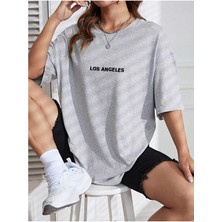 Unisex Kadın/erkek Los Angeles Renkli Özel Baskılı Oversize Pamuk Penye Bisiklet Yaka T-Shirt