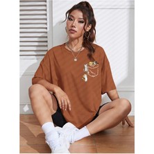 Unisex Cat Renkli Özel Baskılı Oversize Pamuk Bisiklet Yaka Penye T-Shirt