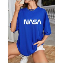 Unisex Nasa Renkli Özel Baskılı Oversize Pamuk Penye T-Shirt