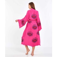 Göz Figür Desen Baskılı Müslin Kaftan Kimono Peştemal Bornoz (BOYU 125 CM)