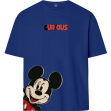 Book OrBook Curious Mickey  Çift Iplik Dokumalı Rahat Kalıp PAMUK T-Shirt