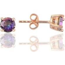 Işıltılı 925 Ayar Gümüş Rose Kaplama Mistik Topaz Taşlı Tek Taş Küpe 4 mm
