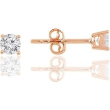 Işıltılı 925 Ayar Gümüş Rose Kaplama Zirkon Taşlı Tek Taş Küpe 4 mm