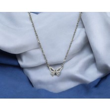 Dinalis Jewelry Tașlı Çelik Kelebek Kolye
