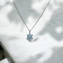 Dinalis Jewelry Mavi Tașlı Çelik Yıldız Kolye