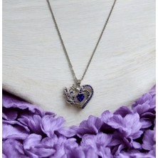 Dinalis Jewelry Kalpli Kelebekli Mor Tașlı Çelik Kolye