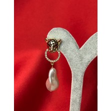 Gigiz Store Leopar Başlı Incili Küpe