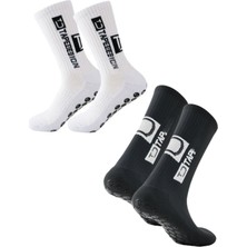 2'li Unisex Beyaz Siyah Anti Slip Kaymaz Silikon Havlu Taban Dikişsiz Maç Pro Sporcu Çorabı