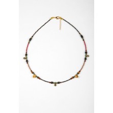 Lila Rosa Etnik Otantik Doğal Taşlı Kolye