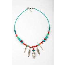 Lila Rosa Yaprak Figürlü Doğal Taşlı Kolye