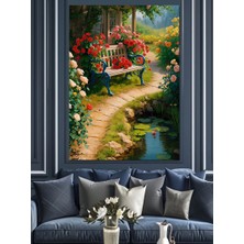 Çiçeklerin Içindeki Bank Dekoratif Kanvas - Mdf Ahşap Tablo