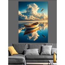 Denizdeki Sandal ve Kuşlar Dekoratif Kanvas - Mdf Ahşap Tablo