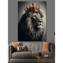 Kral Taçlı Aslan Dekoratif Kanvas - Mdf Ahşap Tablo