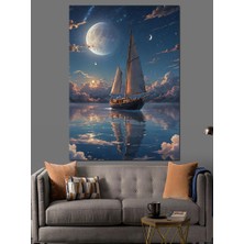 Ay Işıgında Yelkenli Tekne Dekoratif Kanvas - Mdf Ahşap Tablo