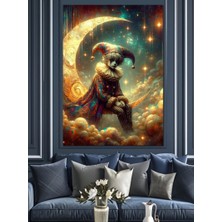 Ay Üzerinde Oturan Üzgün Palyanço Dekoratif Kanvas - Mdf Ahşap Tablo