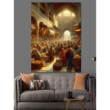 Osmanlı Döneminde Pazar Dekoratif Kanvas - Mdf Ahşap Tablo