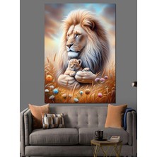 Kral Aslan ve Yavrusu Dekoratif Kanvas - Mdf Ahşap Tablo