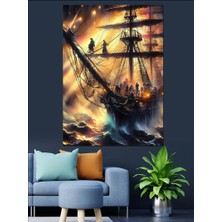 Dalgalı Denizde Gemi ve Korsanlar Dekoratif Kanvas - Mdf Ahşap Tablo