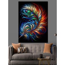 Renkli Kuş Tüyü Dekoratif Kanvas - Mdf Ahşap Tablo