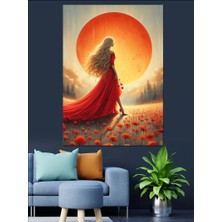 Gelincik Çiçekleri ve Kadın Dekoratif Kanvas - Mdf Ahşap Tablo