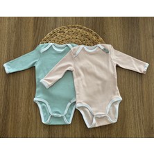 Pudra Pembe & Mint Yeşili Organik Uzun Kollu 2'li Body Set