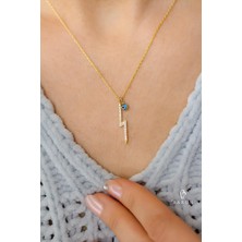 Beyaz Taşlı Şimşek Yıldırım Model 925 Ayar Gümüş Kolye