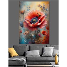 Kırmızı Gelincik Çiçeği Dekoratif Kanvas - Mdf Ahşap Tablo