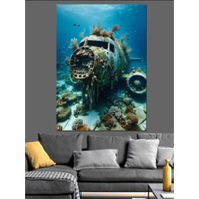 Denizin Altında Batık Uçak Dekoratif Kanvas - Mdf Ahşap Tablo