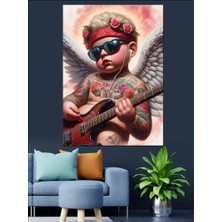 Gitar Çalan Dövmeli Çocuk Dekoratif Kanvas - Mdf Ahşap Tablo