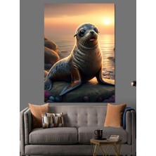 Kayalıklardaki Fok Balığı Dekoratif Kanvas - Mdf Ahşap Tablo