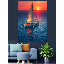 Denizdeki Tekne Dekoratif Kanvas - Mdf Ahşap Tablo