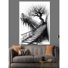Merdiven ve Ağaç Dekoratif Kanvas - Mdf Ahşap Tablo