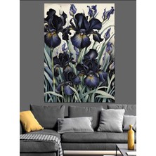 Koyu Mavi Çiçekler Dekoratif Kanvas - Mdf Ahşap Tablo