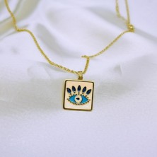 Tasarmistic Turkuaz Evil Eye Çelik Kolye Tasarım