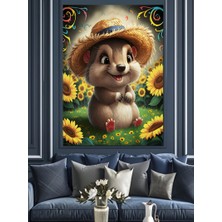 Hasır Şapkalı Hamster Dekoratif Kanvas - Mdf Ahşap Tablo